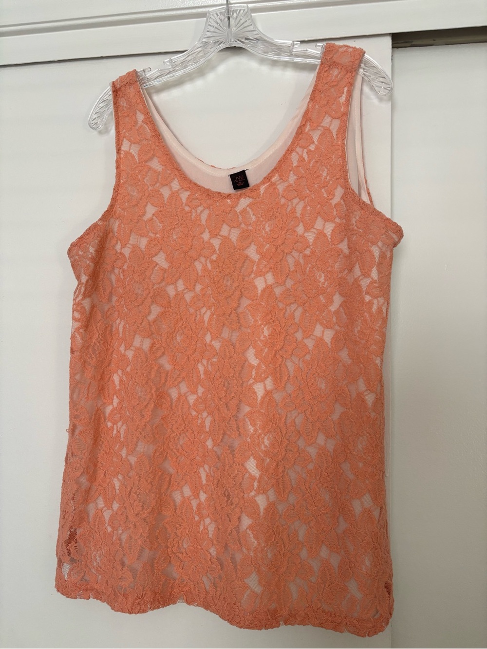 JW Style Women's Peach Lace Tank Top XL